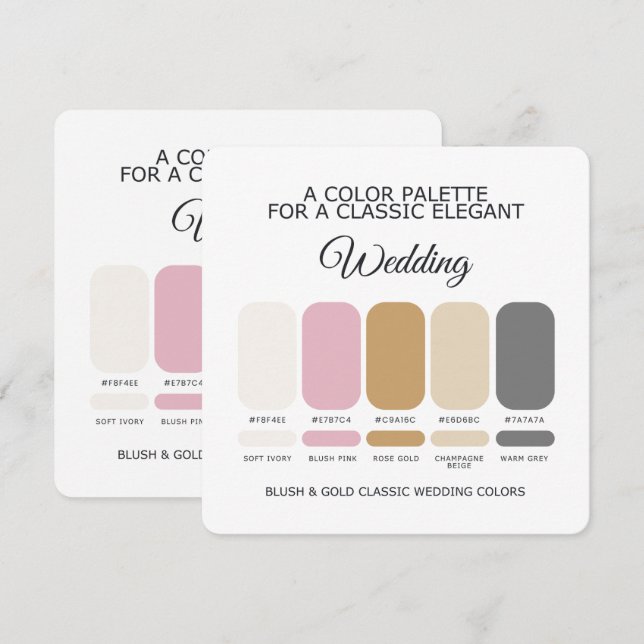 Paleta de Cores de Casamento Rosa e Dourado Cartão (Frente/Verso)