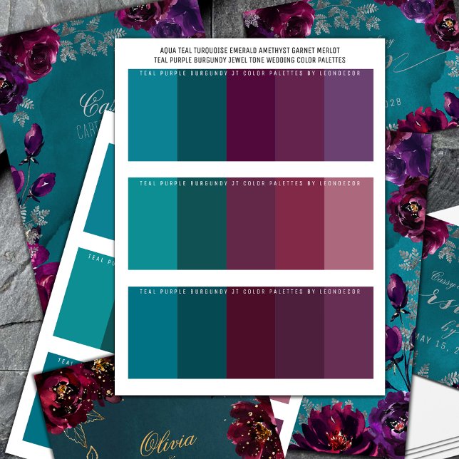 Paletas De Cor De Casamento De Toneladas De Teal P (Aqua Teal Turquoise Emerald Amethyst Garnet Merlot Teal Purple Burgundy Jewel Tone Wedding Colors)