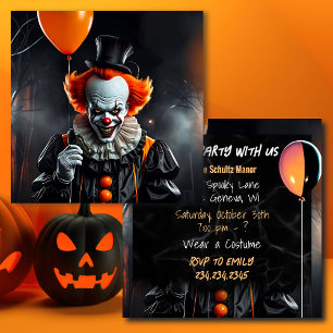 Palhaço aterrorizante segurando balões do Hallowee