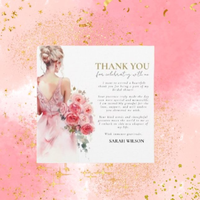 Palhaço De Casamento De Rosa Floral Obrigado (Express your gratitude in style with our Floral Rose Wedding Gown Thank You card)