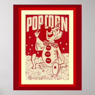 Palhaço do vintage com poster da pipoca
