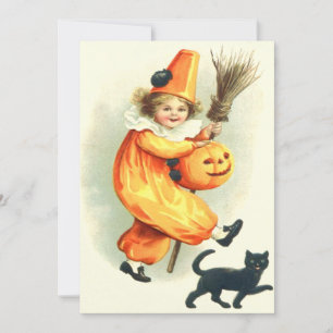 Palhaço Fofo Gato Preto Abóbora de Halloween