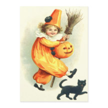Palhaço Fofo Gato Preto Abóbora de Halloween