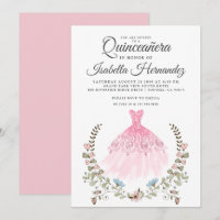 Palhaço Quineanera Vestido Floral Rosa Convite