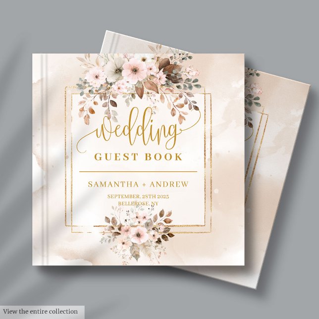Pálido rosa e Dourado Livro de Convidados de Casam (Pale Pink and Gold Autumn Boho Wedding Guest Book)