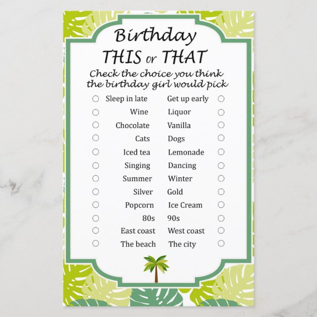 Palm Birthday, este ou aquele jogo (Frente)