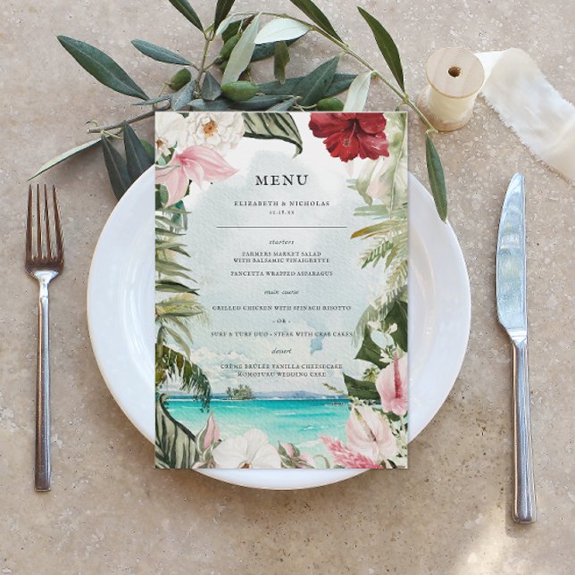 Palm Floral de Praia Tropical | Menu Casamento (Criador carregado)