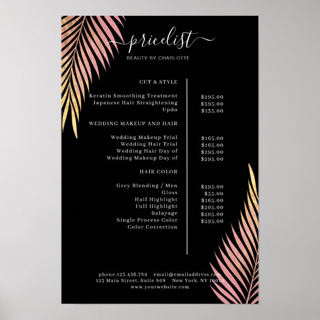 Palm Leafy Salon Price List Poster (Frente)