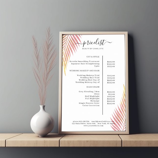Palm Leafy Salon Price List Poster (Criador carregado)