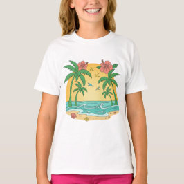Palm Paradise Tropical Beach Girls T-Shirt