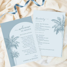Palm Tree Beach Dusty Blue Weding Cartão Itinerári