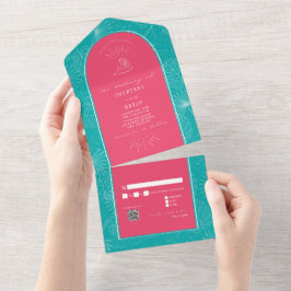 Palm Tree Beach Pink Blue Weding Código QR
