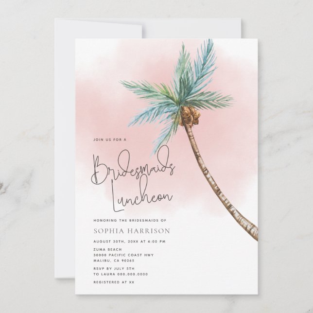 Palm Tree Bridesmaids Luncheids Convite (Frente)