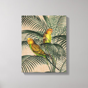 Palm Tree Budgerigar Papagaio Russo Canvas Hessian