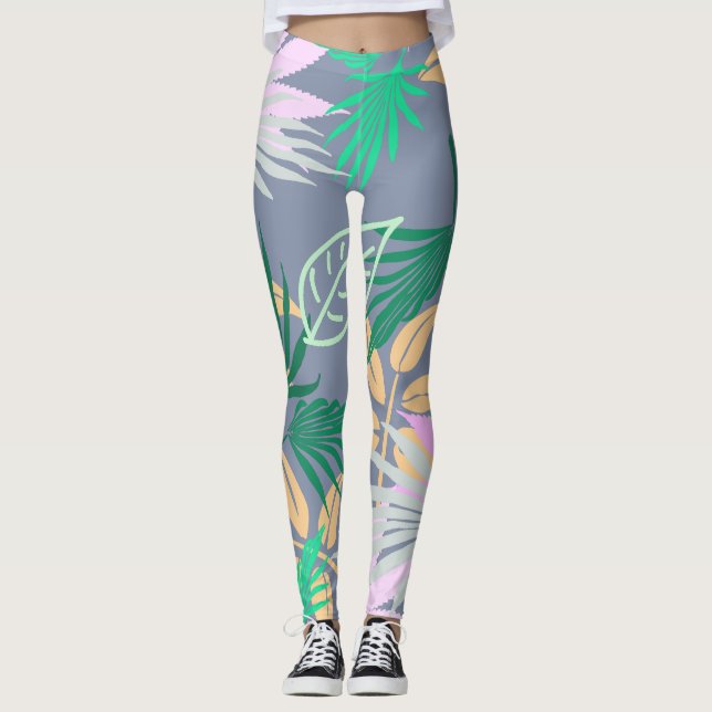 Palm Tree deixa leggings de padrões tropicais (Frente)