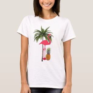 Palm Tree, Pink Flamingo, Camisa de Mulheres de Ab