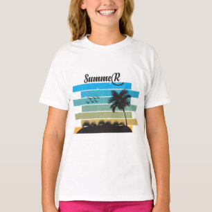 Palm Tree Retro Vintage Raparigas Sunset T-Shirt