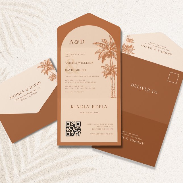 Palm Tree Terracotta Código QR Tudo em Um Casament (Criador carregado)