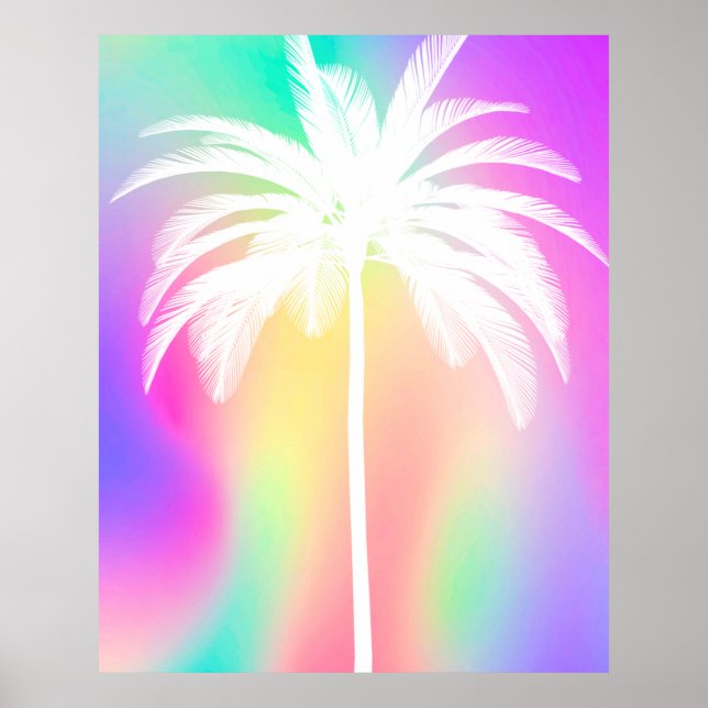 Palm Tree Tropical White Colorida Summer Poster (Frente)