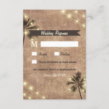 Palm Tree Vintage Lights Beach Weding RSVP Cards