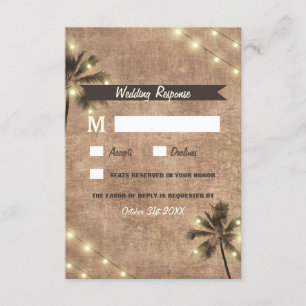 Palm Tree Vintage Lights Beach Weding RSVP Cards