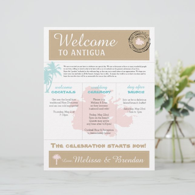 Palm Tree Wedding - Carta de Boas-Vindas para Antí (Em pé/Frente)
