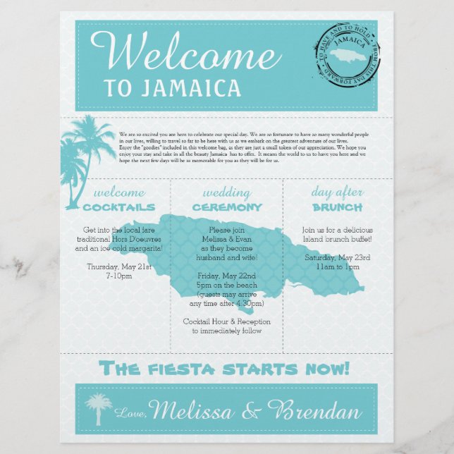Palm Tree Wedding Carta de Boas-vindas para Jamaic (Frente)