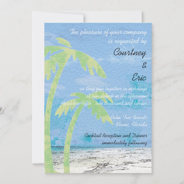 Palm Trees - Convites para Casamento de Praia (Frente)