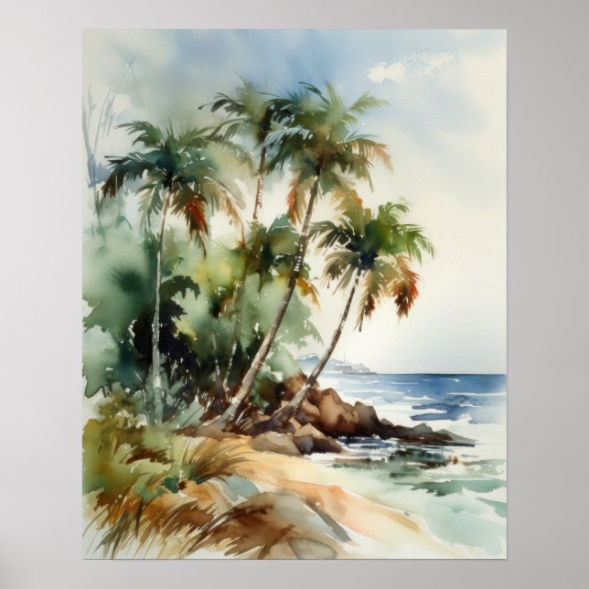 Palm Trees de Praia Impressão Poster (Frente)