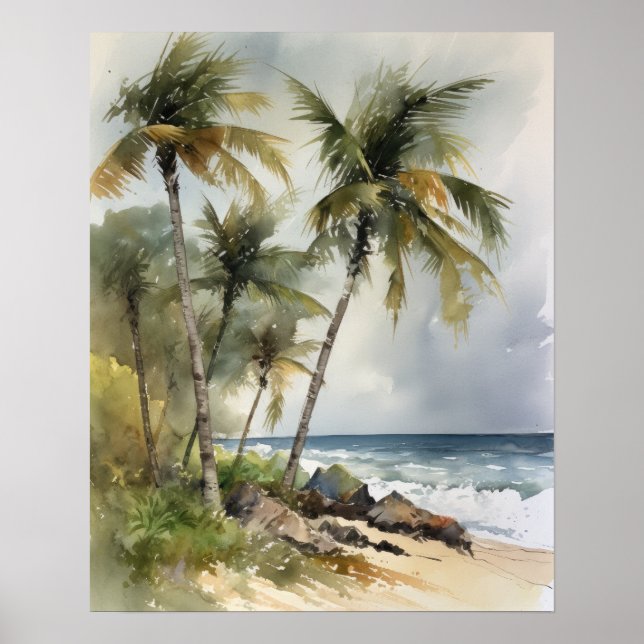 Palm Trees de Praia Impressão Poster (Frente)