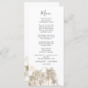 Palm Trees Watercolor Menu Casamento Costeiro