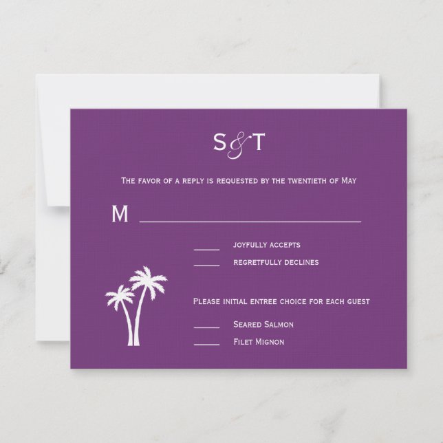 Palm Trees Wedding RSVP Card - Roxo (Frente)