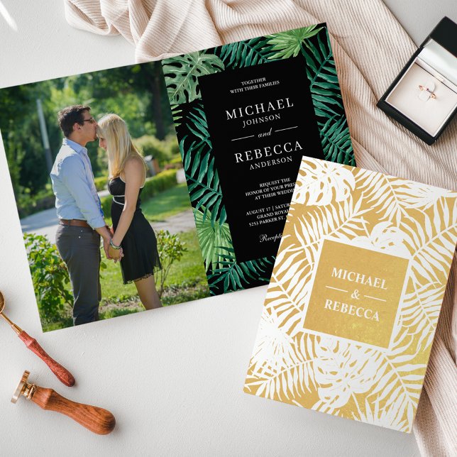 Palma Dourada Verde Deixa Convite Para Casamento (Criador carregado)