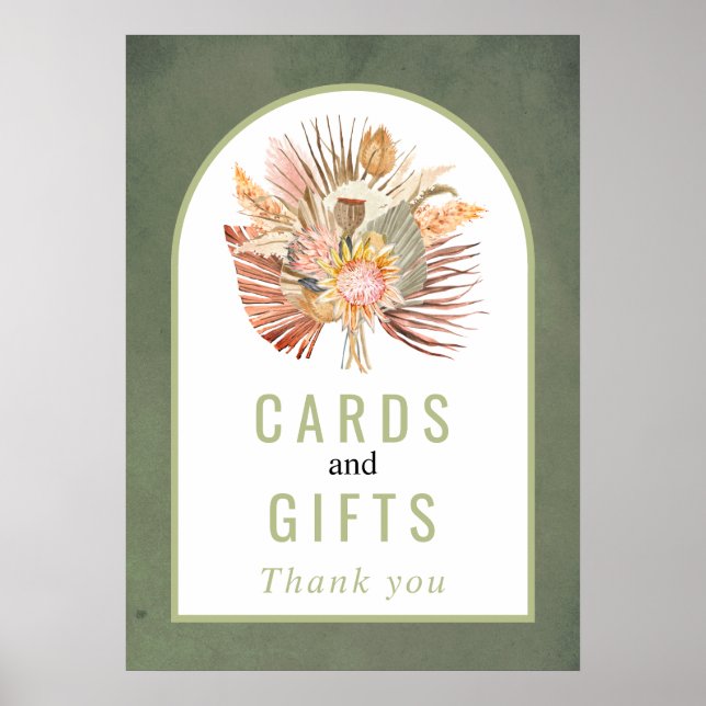 Palma seca, erva-pampas, poster de casamento verde (Frente)