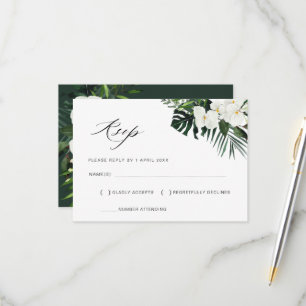 palma tropical deixa cartão RSVP de casamento flo