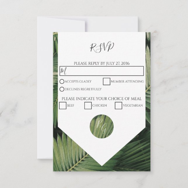 Palma tropical deixa placas RSVP de Casamento Verd (Frente)