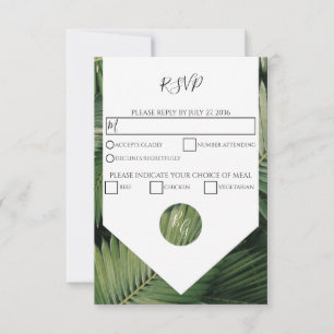 Palma tropical deixa placas RSVP de Casamento Verd