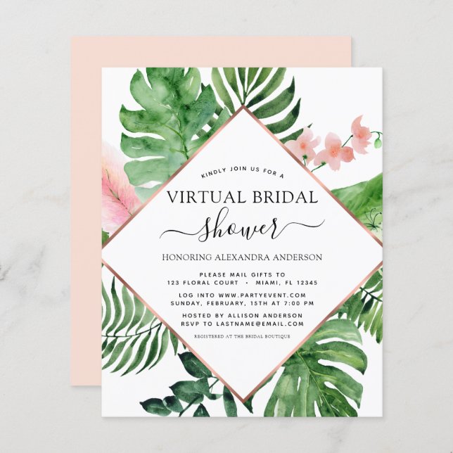 Palma tropical do Chá de panela virtual de orçamen (Frente/Verso)