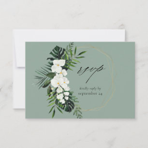 Palma Tropical e Floral Branco com Placa RSVP de R