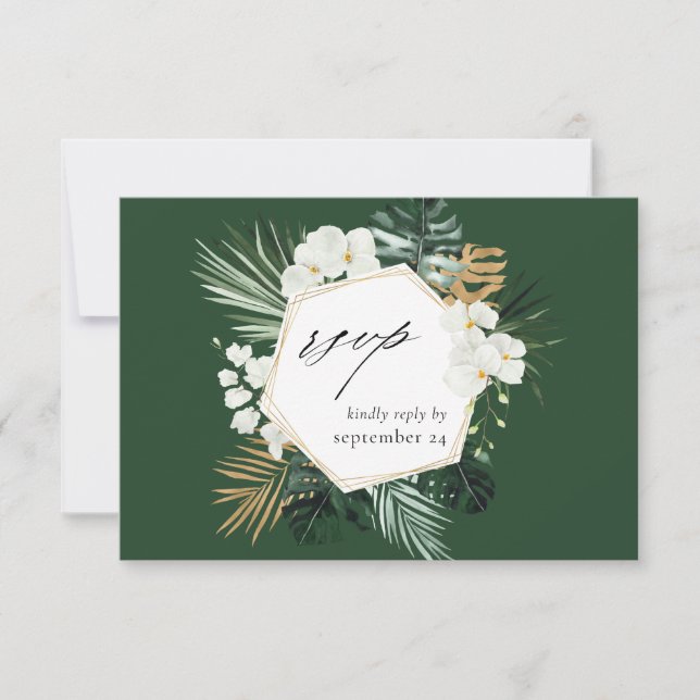 Palma tropical e verso branco com placa RSVP de re (Frente)