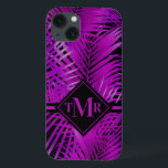 Palma Tropical Roxo Monograma<br><div class="desc">Frentes de palma roxa tropical em preto,  esta capa de telefone - PARA QUALQUER ESTILO OU NÚMERO DE DISPOSITIVO - apresenta o seu monograma em letra chic. Crie ou dê como presente. CORRESPONDENDO a itens na nossa loja.</div>