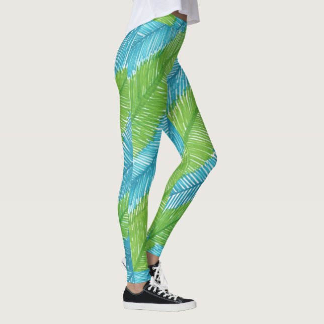 Palma verde e azul deixa leggings de padrão (Direita)