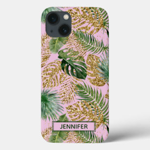Palma Verde Rosa Tropical Deixa Dourada Largura