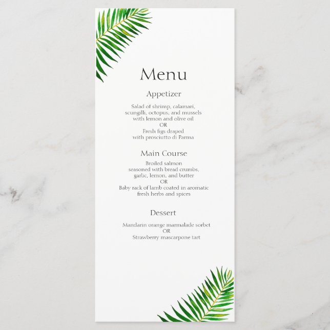 Palma verde tropical folhas menu casamento (Frente)