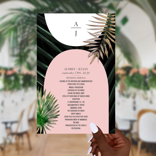Palmas Tropicais Blush Pink Arch Monograma Casamen (Criador carregado)