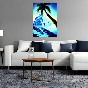 Palmeira perto de iceberg e mar   AI Art Poster
