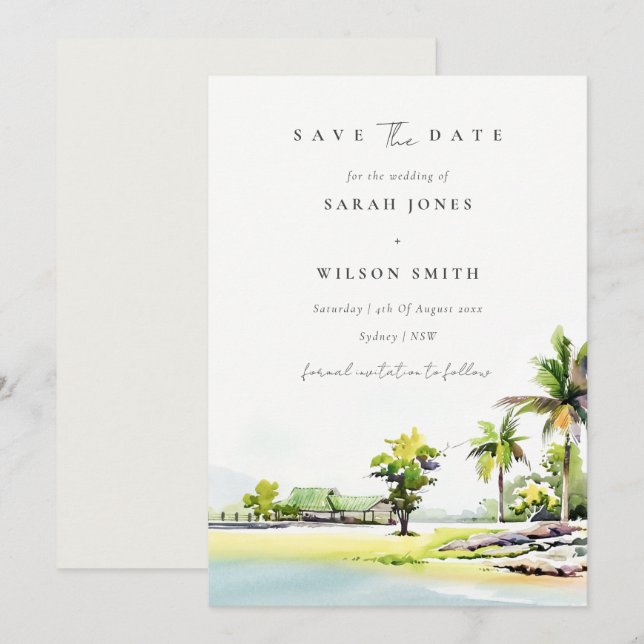 Palmeiras Costeiras Tropicais Salvem O Cartão Data (Frente/Verso)