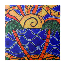 Palmeiras na arte tropical da praia do azulejo do