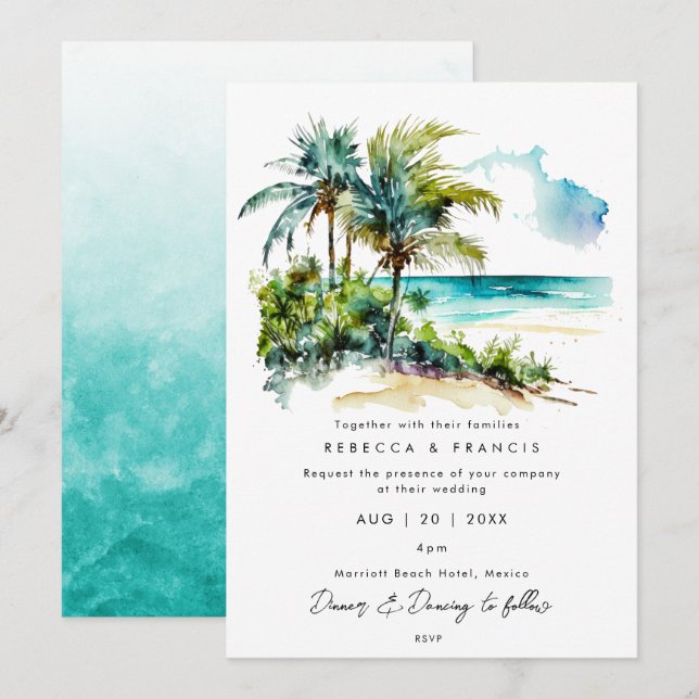 palmeiras tropicais convite para casamento (Frente/Verso)