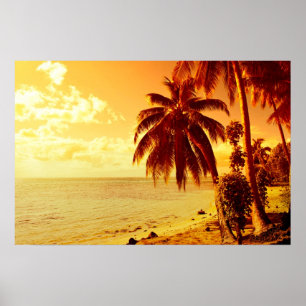 Palmeiras tropicais em uma praia no poster do por